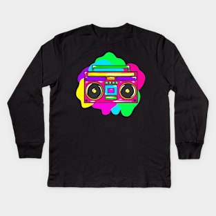 Neon Hippy 80s 90s Costume Retro Vintage Kids Long Sleeve T-Shirt